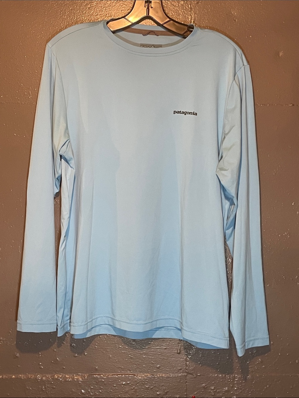 Patagonia Men's Long Sleeve Crew Tee - Pale Blue with Small Logo